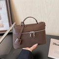 Minimalist coffee brown crossbody bag with silver double zippers and textured leather - Brown