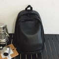 Mochila escolar de cuero suave negro impermeable con gran capacidad y cremallera doble - Negro