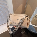 Beige multi-pocket nylon crossbody bag with wide floral strap and metal logo - Off White