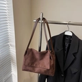 Dark brown suede tote bag with minimalist flap design and slim shoulder strap - No Pendant / Coffee
