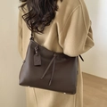 Dark brown large faux leather tote bag with elegant long ties and shoulder straps - Brown