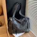 Grand sac cabas gris foncé vintage avec poches multiples et rivets en similicuir - Noir