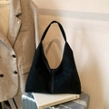 Minimalist black suede tote bag with white contrast stitching for professional commuting - Black (Without Pendant)