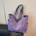 Borsa tote in tela lilla con tasche con cerniera e scomparti laterali spaziosi - Viola
