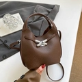 Dark brown retro bucket bag with lychee grain leather and silver metal clasp - Coffee without Pendant