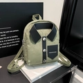 Chic bean green shirt-style mini backpack with black collar and silver buttons - Green