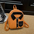 Minimalist orange shirt-style backpack with collar and silver buttons for women - Orange