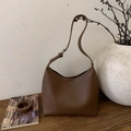 Brown lychee texture hobo bucket bag with adjustable strap and minimalist leather finish - Brown
