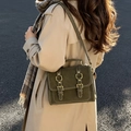 Dunkelgrüner Vintage-Rucksack mit Doppelriemen und matter Wildleder-Textur für Damen - Grün