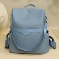 Zaino blu minimalista ad alta capacità con tessuto strutturato e finiture in pelle - Blu
