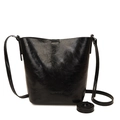 Bolso bombonera de cuero negro brillante con correa ajustable y logotipo de kaavia - Negro Grande