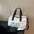 Sac de voyage en toile blanche avec sangles noires et bandoulière pour le sport - Blanc Cassé
