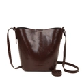 Bolso cubo vintage minimalista marrón oscuro de piel sintética brillante con correa - Café grande