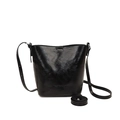 Bolso tipo cubo de cuero negro brillante con bandolera y acabado vintage minimalista - Negro Pequeño