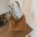 Große Shopper-Tasche aus Wildleder in Karamelbraun mit Kontrastnaht und Mini-Geldbörse - Braun
