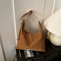 Brown vintage faux suede hobo bag with gold chain and adjustable leather strap - Brown