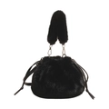 Chique zwarte bucket bag van imitatiebont met trekkoord en pluizig handvat voor de winter - Zwart