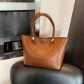 Sac fourre-tout marron vintage minimaliste avec détails dorés et cuir plissé - Marron Jaune (Sans Pendentif)