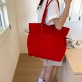 Bolso tote grande de lona roja con asas dobles y bolsillos laterales con cordón - Rojo