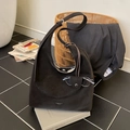 Black matte leather large tote bag with creative glasses holder charm on shoulder strap - Brown