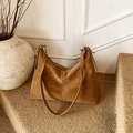 Vintage brown leather hobo bag with crossbody strap and cross-stitch detail for women - Brown