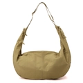 Detail of khaki nylon crescent bag showing durable fabric texture and side drawstring knots - Khaki