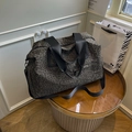 Grande borsa da viaggio in tela leopardata grigio scuro con tracolla regolabile - Caffè