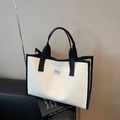 Classic black and white large tote bag with contrast trim and brand woven label - Off White
