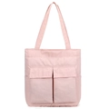 Bolso tote rosa claro con bolsillos frontales y tejido de nailon con textura cruzada - Rosa