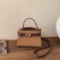 Vintage Umhängetasche aus khakifarbenem Wildleder und braunem Leder mit Goldschnalle - Braun