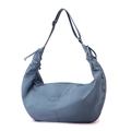 Gray-blue nylon crescent hobo bag with side drawstrings and adjustable strap - Sky Blue