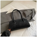 Sac Boston en daim noir avec surpiqûres blanches et fines poignées pour femme - Noir sans Pendentif