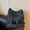 Borsa a tracolla in denim blu scuro vintage con tasche con zip e tracolla regolabile - Blu scuro