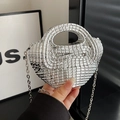 Mini borsa a mano argento con catena in acrilico e finitura metallica da donna - Argento