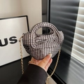 Mini borsa canna di fucile con trama a griglia e tracolla a catena dorata alla moda - Canna di Fucile