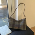 Sac bandoulière rétro à carreaux vert foncé en tissu laineux avec sangle en cuir - Vert