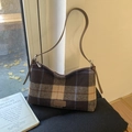 Sac sous le bras vintage à carreaux en laine marron avec bandoulière en cuir - Marron