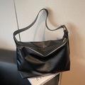 Minimalist black large capacity shoulder bag in matte PU leather for daily commuting - Black