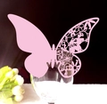 Mariposas de papel rosa cortadas con láser para copas con diseño floral para bodas - Rosa