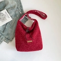Red plush tote bag with our fave leather patch and stylish red checkered lining - Crossbody Red