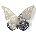Macro detail of silver 3D hollow butterfly wall sticker with geometric laser-cut patterns - Reflective Silver (BK-182)