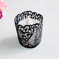 Black laser-cut hollow paper candle sleeve with white LED tea light for party decor - Black Khaki