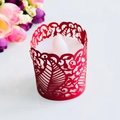 Laser-cut red scroll pattern paper wrap with white LED electronic tea light candle - Pearlescent Red