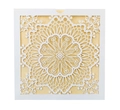 Laser-cut wedding invitation cover with mandala pattern and gold insert card - White