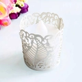 White laser-cut decorative paper wrap with elegant leaf patterns for LED candle lights - Silver