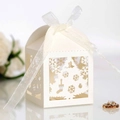 Detailed laser-cut ivory paper gift box with festive Christmas tree and snowflake patterns - Ivory