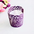 Purple laser-cut paper hollow decorative wrap with white LED electronic candle lamp - Dark Purple