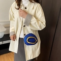 Electric blue asymmetric crossbody bag with gold chain strap and metallic C-shaped handle - Blue