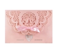 Pink laser-cut wedding invitation with hollow heart, birds, and a silk satin bow - Pink
