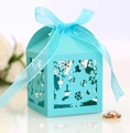 Macro detail of laser-cut light blue Christmas gift box with snowflake patterns - Tiffany Blue